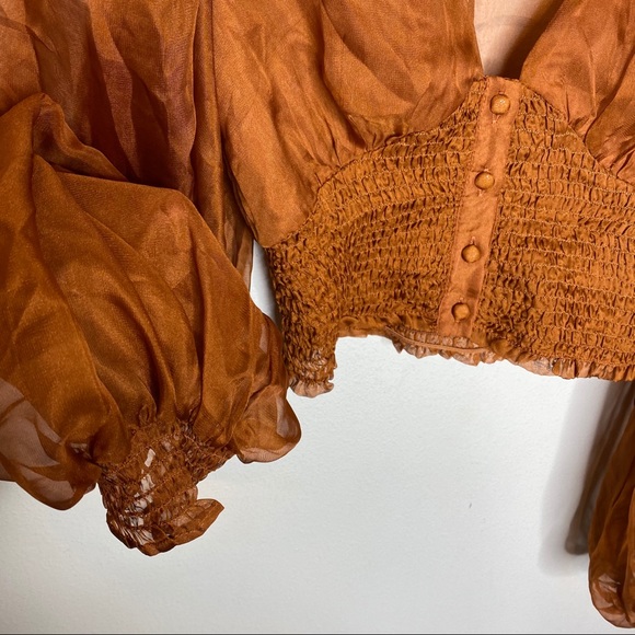 Lulus Brown Button-Front Smocked Crop Top - Picture 5 of 9